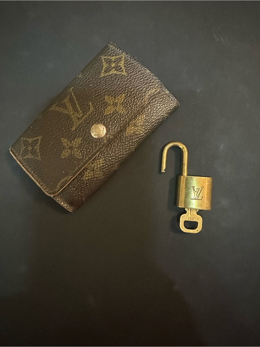 Louis Vuitton Brown Monogram Key Pouch & Brass Padlock
